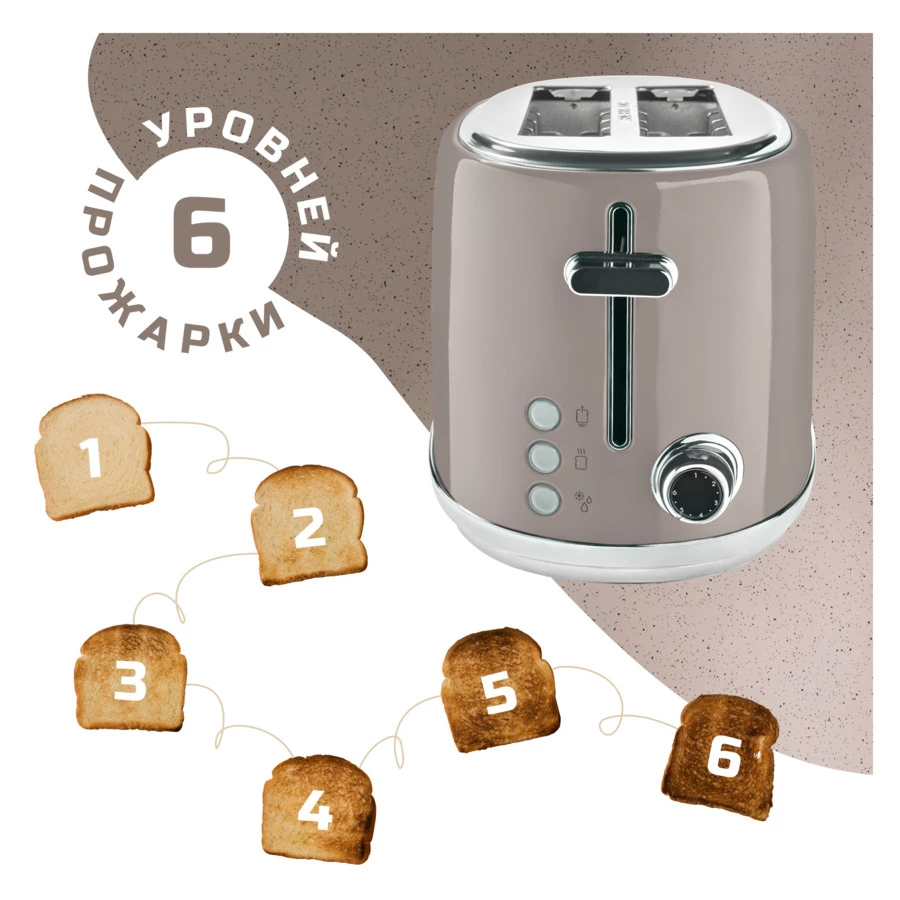 Тостер на 2 отсека TESLER Margherita TT-430 SAND GREY 39х16,7х18 см, песочный