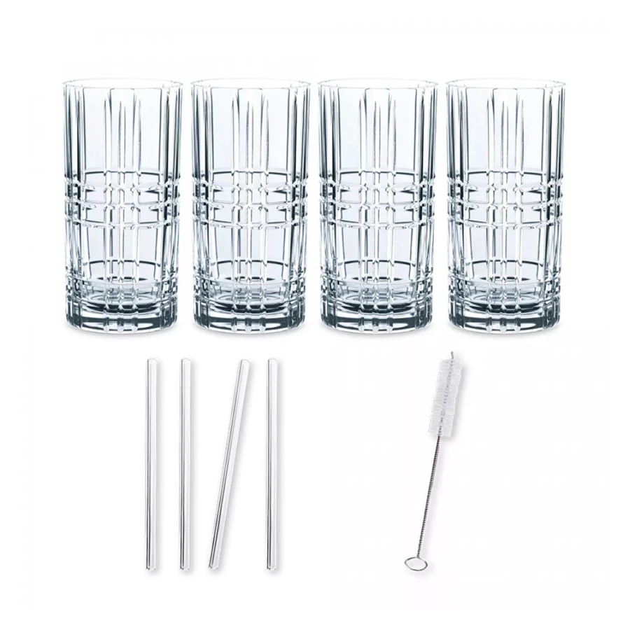 Набор стаканов с трубочками и щеткой Nachtmann TASTES GOOD 445 мл, 4 шт, хрусталь бессвинцовый, п/к