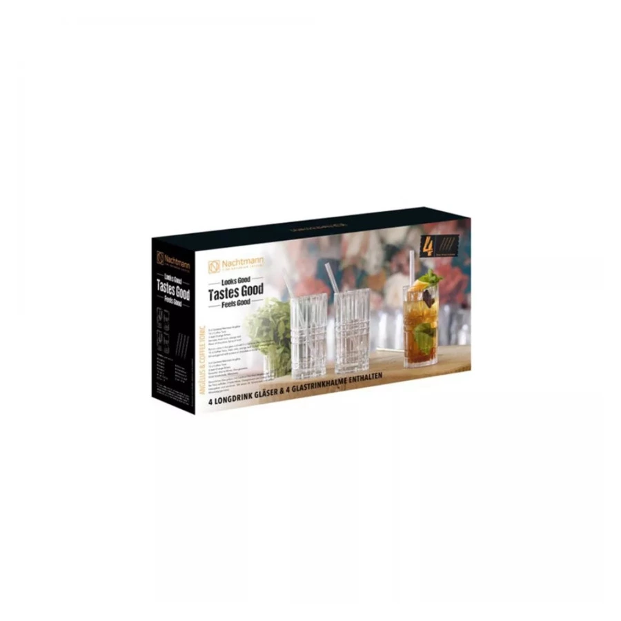 Набор стаканов с трубочками и щеткой Nachtmann TASTES GOOD 445 мл, 4 шт, хрусталь бессвинцовый, п/к