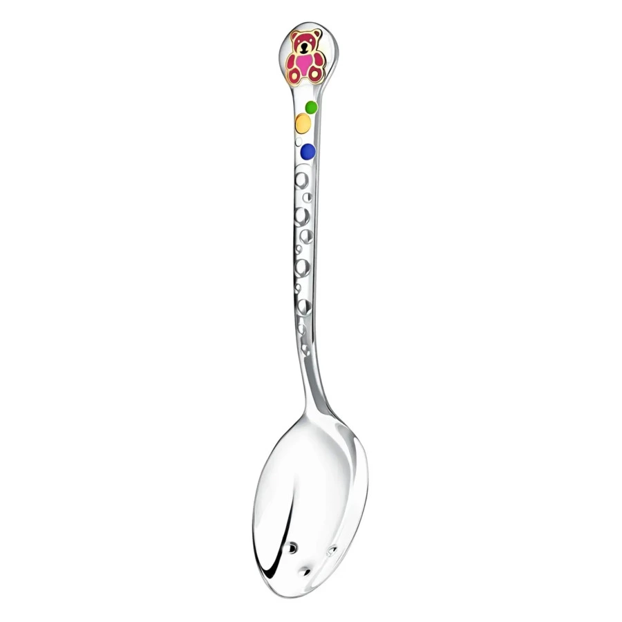 Набор детский в футляре АргентА Do Do Медвежонок с малиновой эмалью, вилка и ложка 38,77 г, серебро