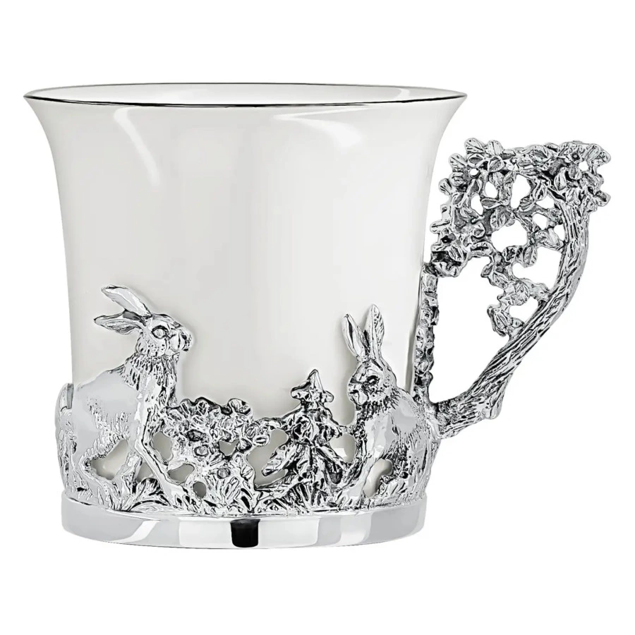 Набор кофейный в футляре АргентА серебро 925 и Фарфор Охотничьи 349,95 г, 12 предметов, серебро 925