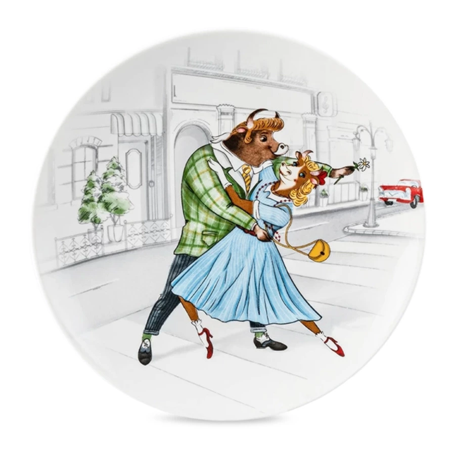 Тарелка декоративная ИФЗ Эллипс Быки-стиляги Бродвей  19,5 см, фафрор твердый