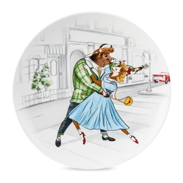 Тарелка декоративная ИФЗ Эллипс Быки-стиляги Бродвей  19,5 см, фафрор твердый