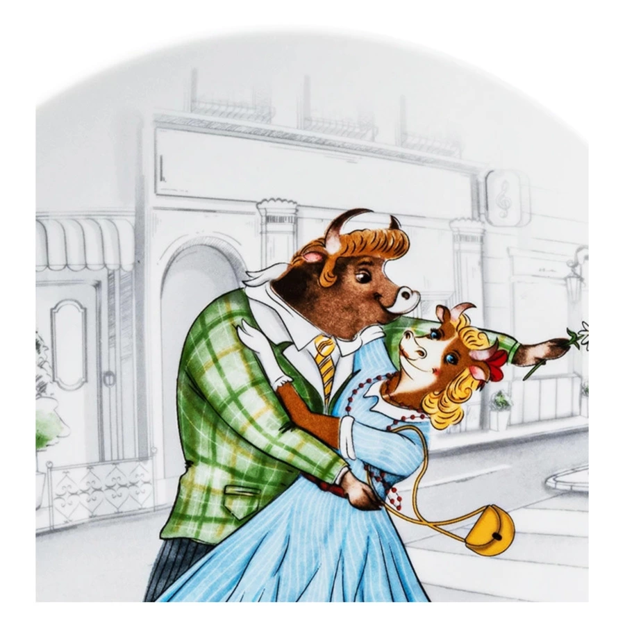 Тарелка декоративная ИФЗ Эллипс Быки-стиляги Бродвей  19,5 см, фафрор твердый