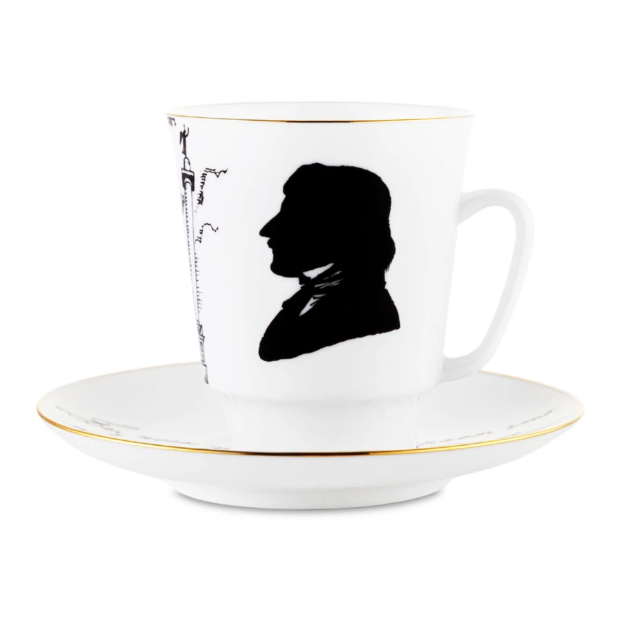 Чашка кофейная с блюдцем ИФЗ Майская Русские писатели Гоголь 165 мл, фарфор костяной