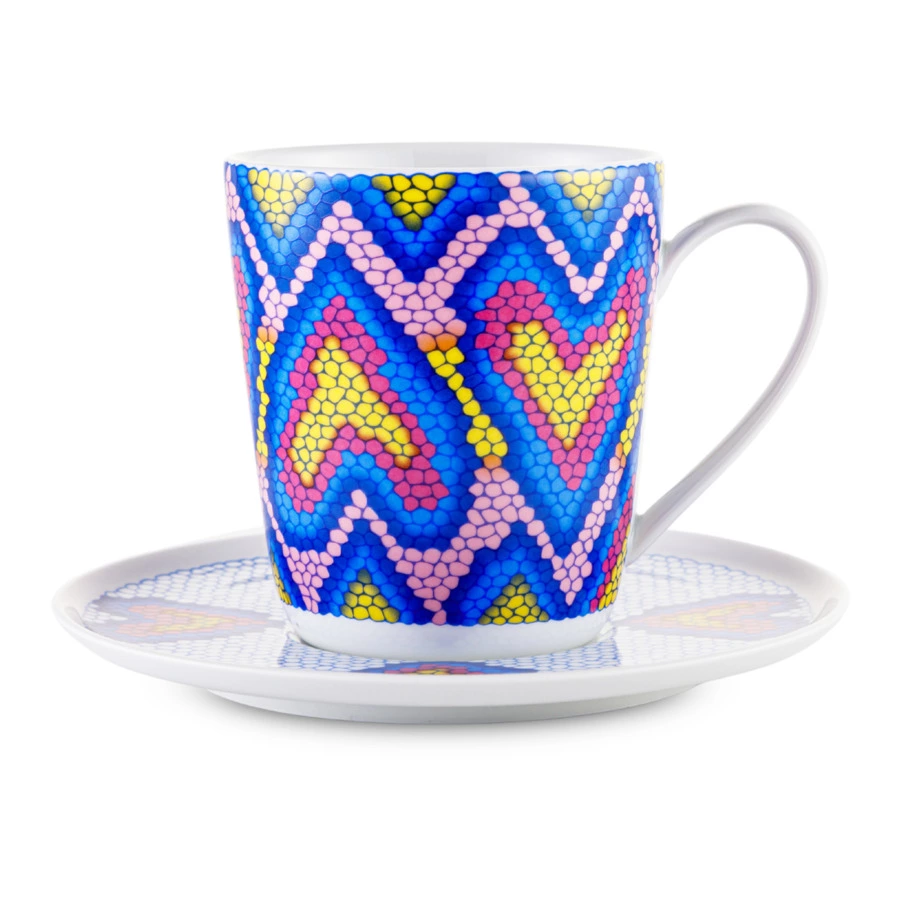 Чашка чайная с блюдцем ИФЗ Колокол Боа радужный 300 мл, фарфор твердый