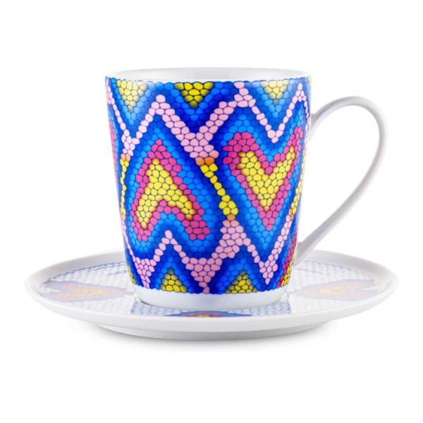 Чашка чайная с блюдцем ИФЗ Колокол Боа радужный 300 мл, фарфор твердый