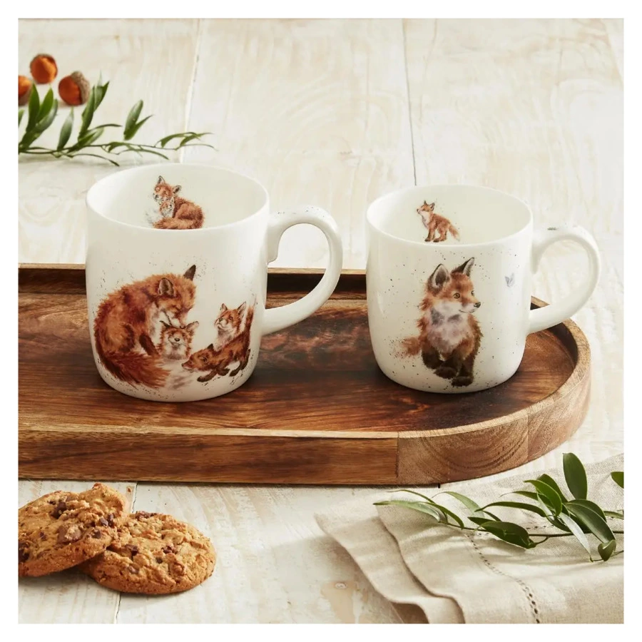 Набор кружек Royal Worcester Забавная фауна Родитель и ребенок Лисички 310 мл, 2 шт, фарфор костяной