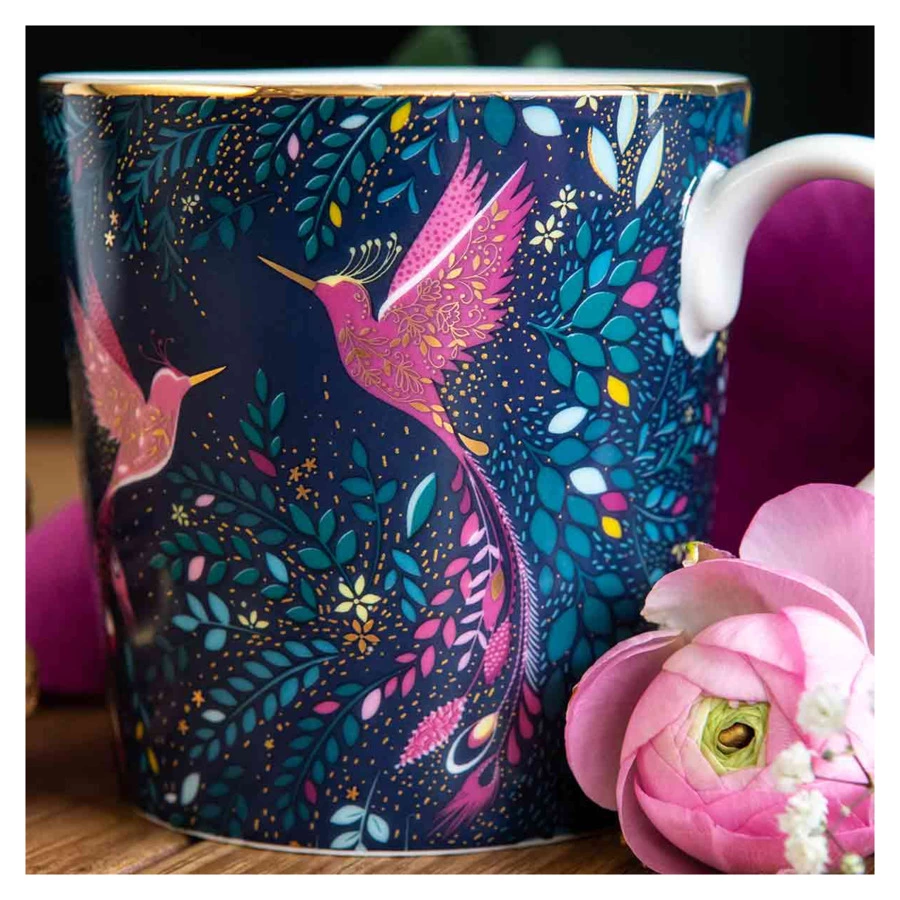 Кружка Portmeirion Сара Миллер Райская птичка-колибри 340 мл, фарфор, темно-синяя