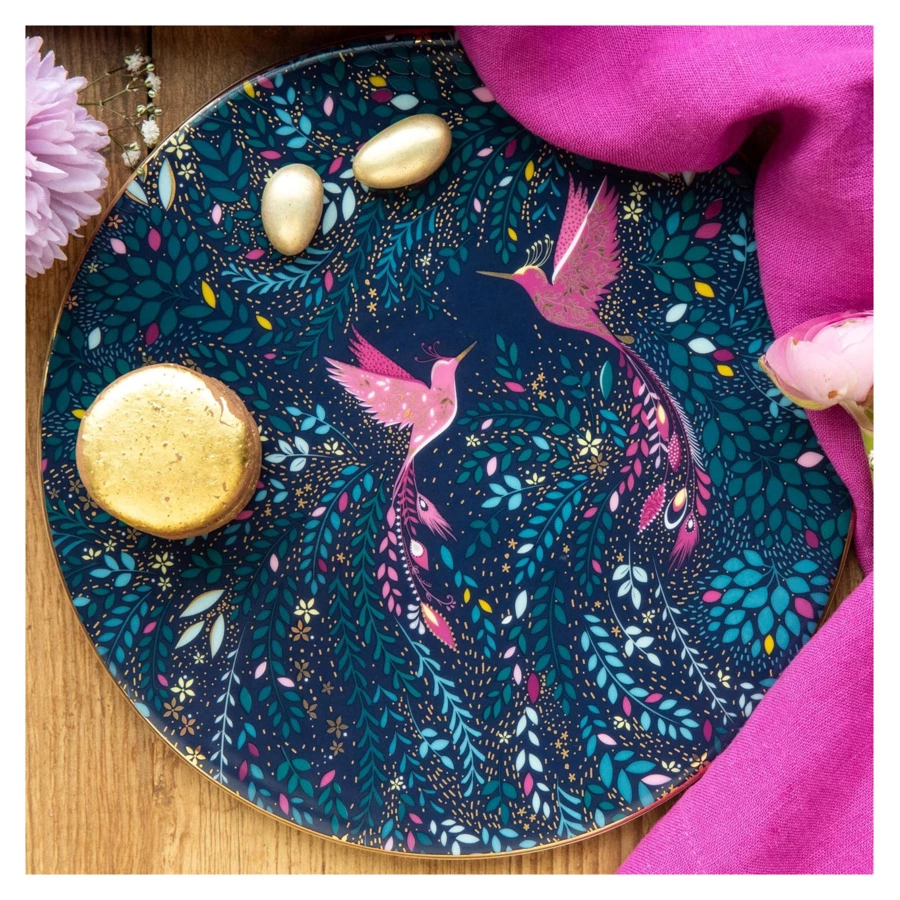 Тарелка закусочная Portmeirion Сара Миллер Райская птичка-колибри 22,8 см, фарфор, темно-синяя