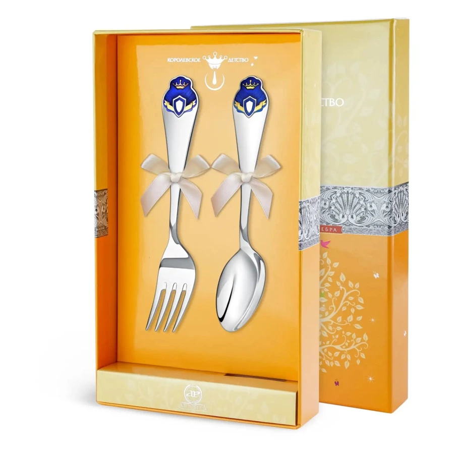 Набор детский в футляре АргентА Королевское детство Принц, вилка и ложка 57,06 г, серебро 925