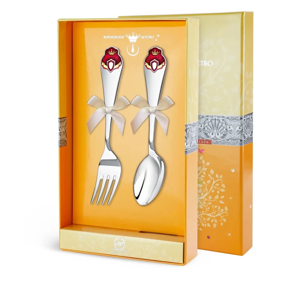 Набор детский в футляре АргентА Королевское детство Принцесса, вилка и ложка 59,56 г, серебро 925