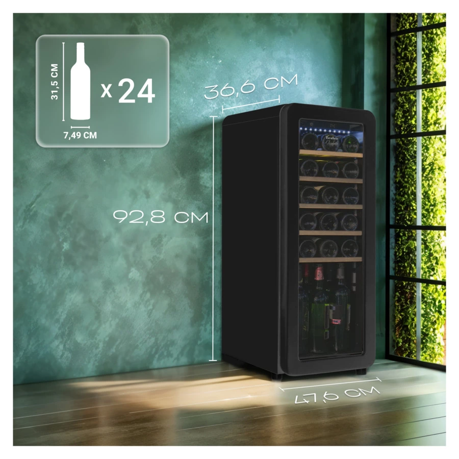 Винный шкаф на 24 бутылки TESLER CWC-248 BLACK 36,6x47,6х92,8 см, 1 зона, от +5°C до +20°C