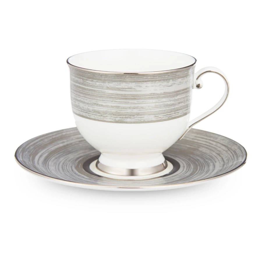 Чашка чайная с блюдцем Narumi Платиновый дуэт 270 мл, фарфор костяной