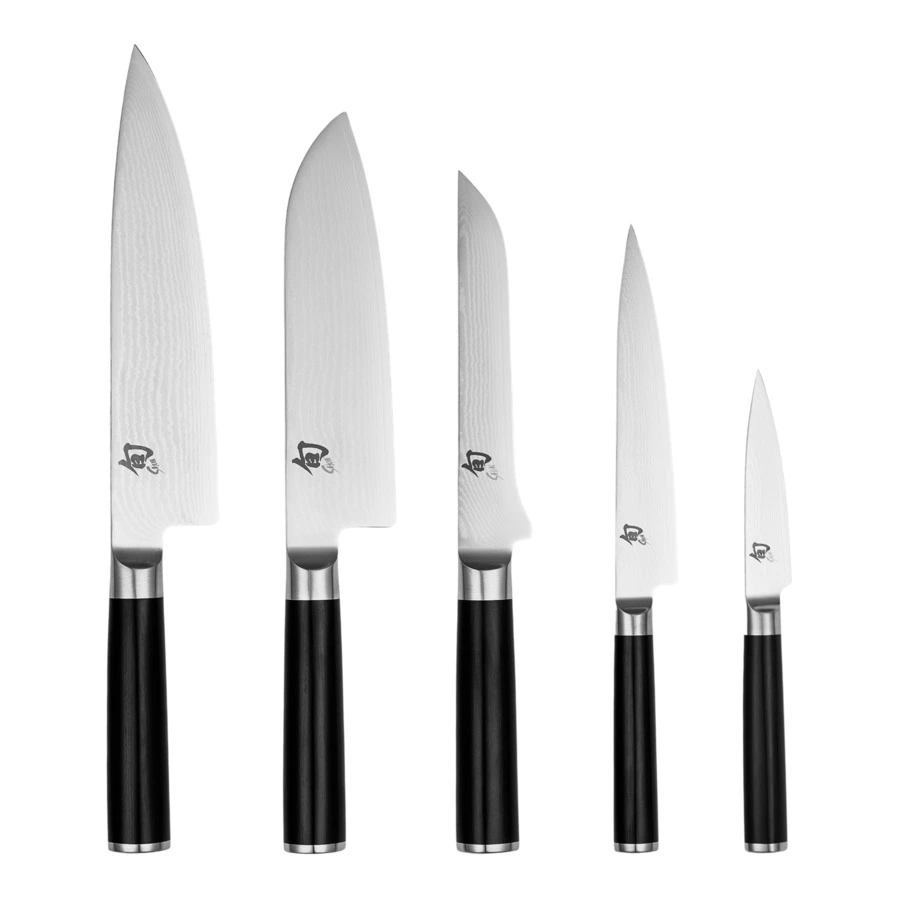 Набор 5 дамасских ножей KAI Шан Классик на магнитной подставке, черный дуб, п/к