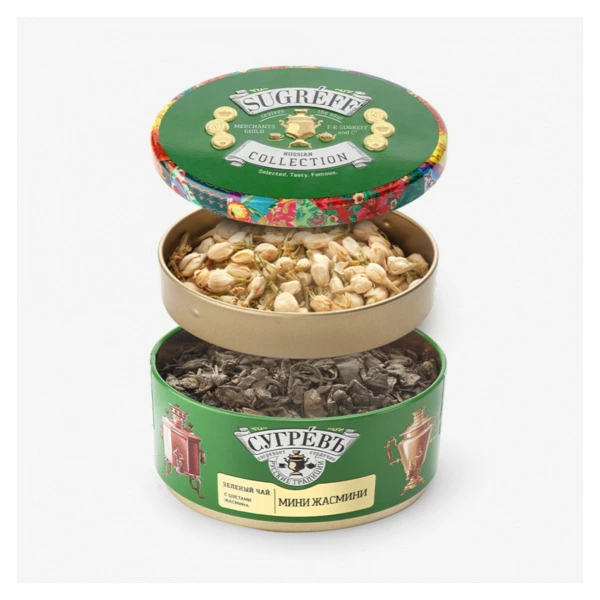 Чай зеленый листовой с цветами жасмина СУГРЕВЪ МиниЖасмини 110 г