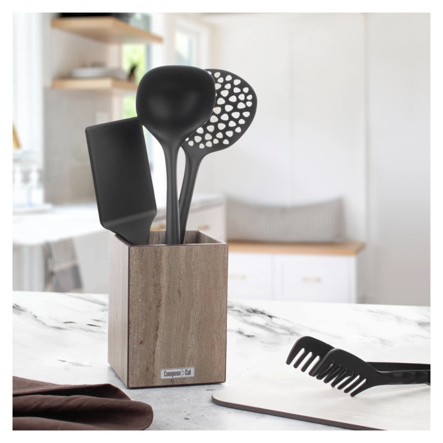 Подставка для кухонной утвари ComposeEat Fashion 12х12х17см, композит, травертин капучино