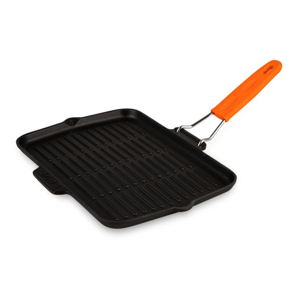 Сковорода-гриль прямоугольная LAVA 21х30 см,  с силиконовой ручкой, чугун, оранжевая