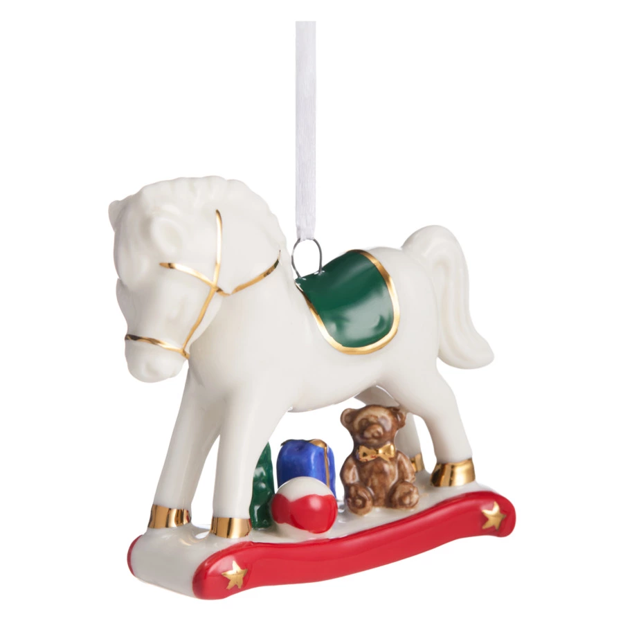 Елочное украшение Decor de table Лошадка, зеленое седло 9х3х8 см, фарфор