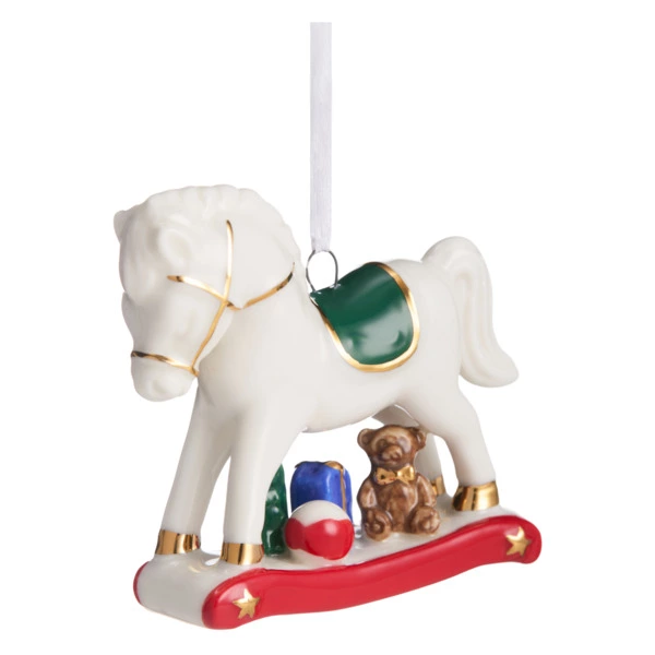 Елочное украшение Decor de table Лошадка, зеленое седло 9х3х8 см, фарфор