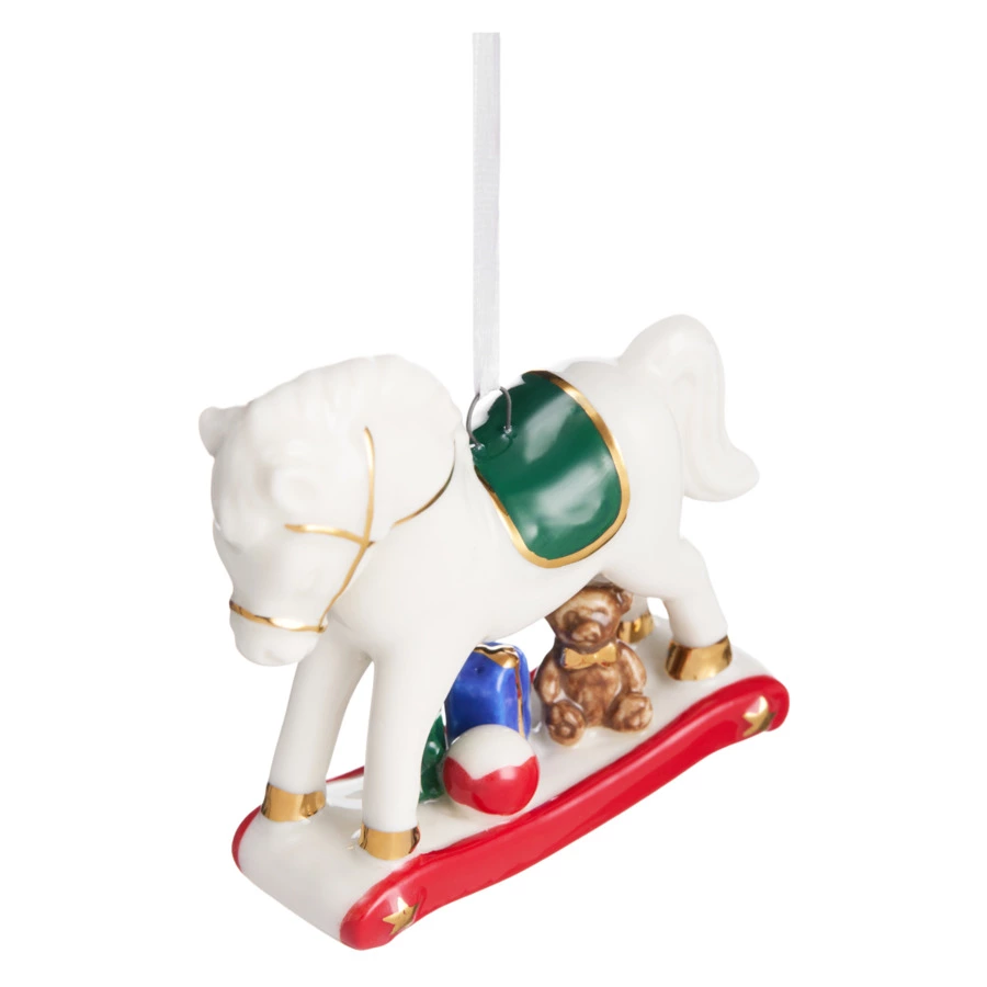 Елочное украшение Decor de table Лошадка, зеленое седло 9х3х8 см, фарфор