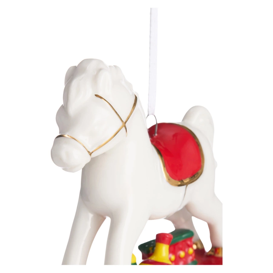 Елочное украшение Decor de table Лошадка, красное седло 8х2,6х8 см, фарфор