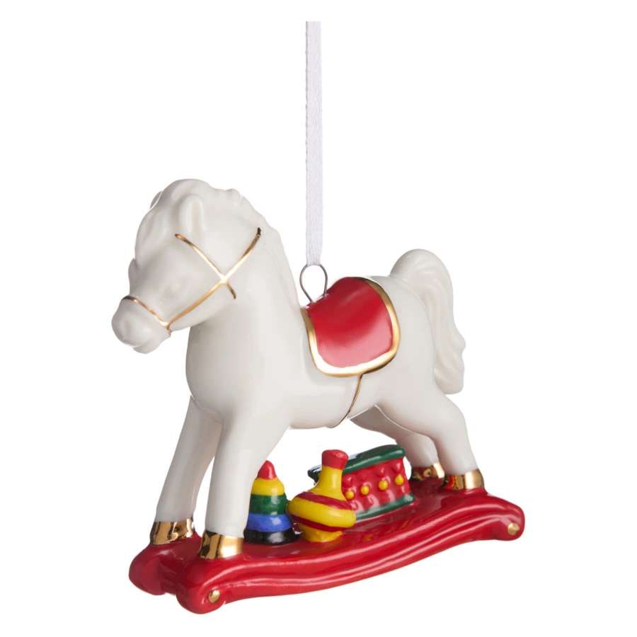 Елочное украшение Decor de table Лошадка, красное седло 8х2,6х8 см, фарфор