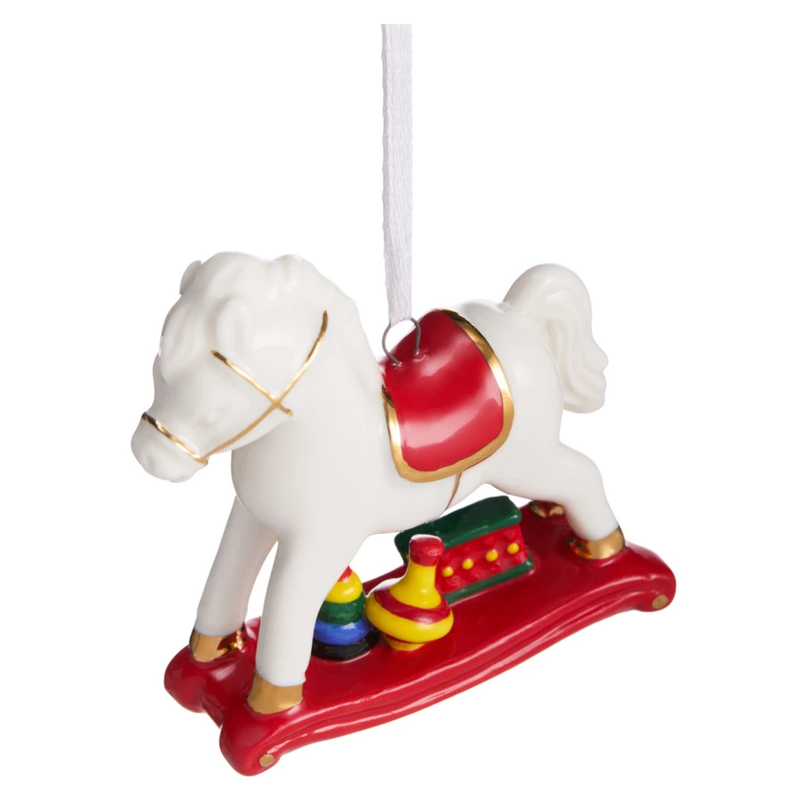 Елочное украшение Decor de table Лошадка, красное седло 8х2,6х8 см, фарфор