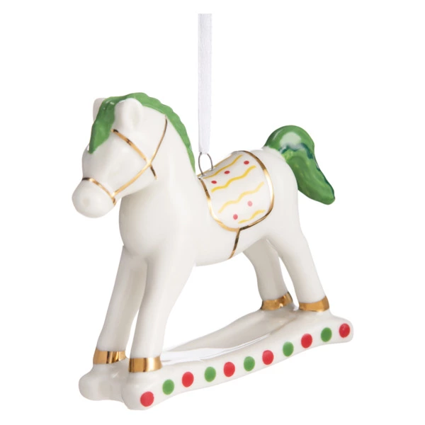 Елочное украшение Decor de table Лошадка, зеленая грива 8х2,5х8 см, фарфор