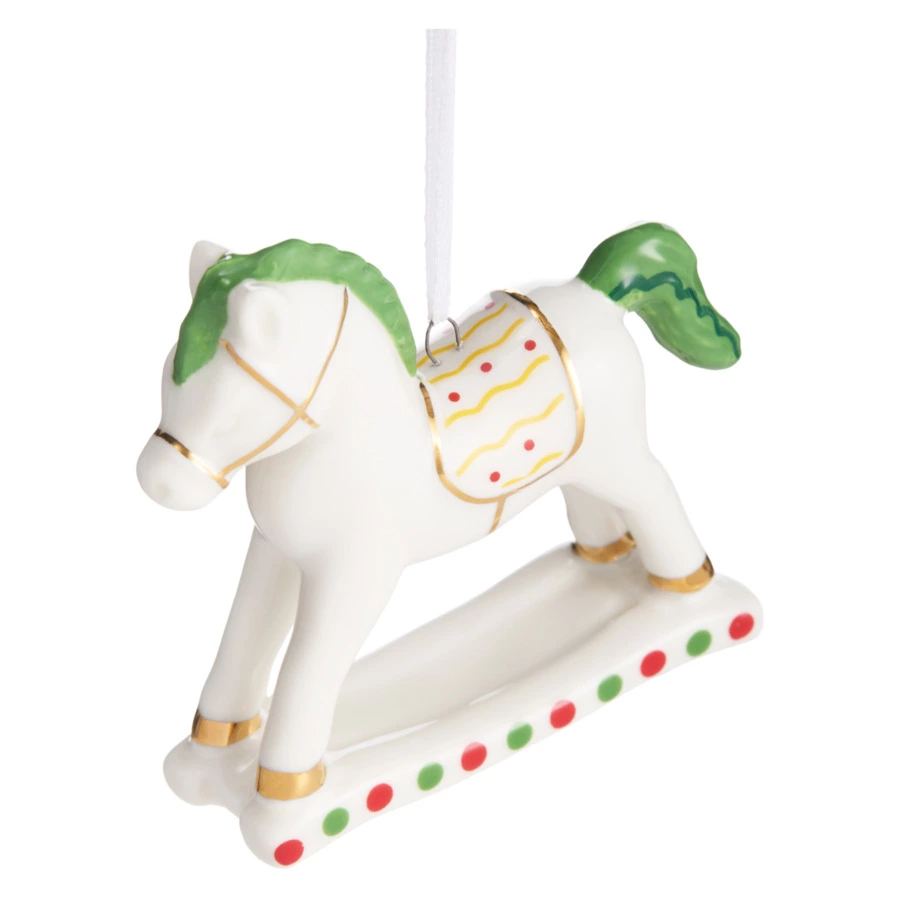 Елочное украшение Decor de table Лошадка, зеленая грива 8х2,5х8 см, фарфор