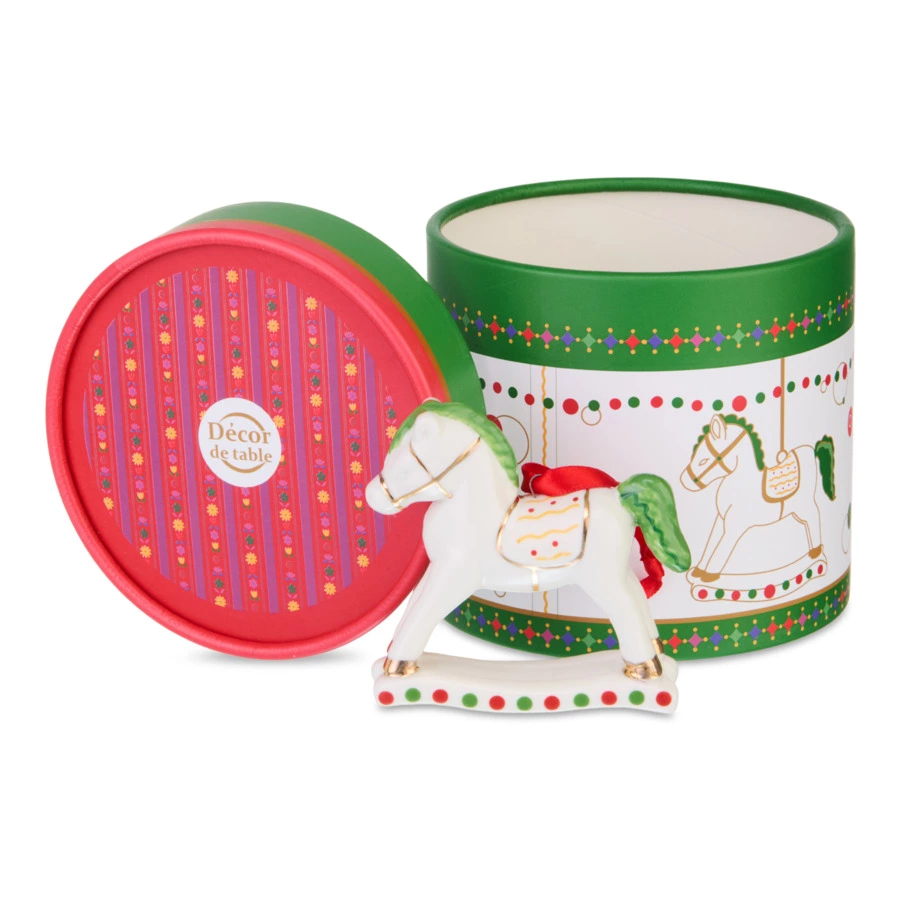 Елочное украшение Decor de table Лошадка, зеленая грива 8х2,5х8 см, фарфор