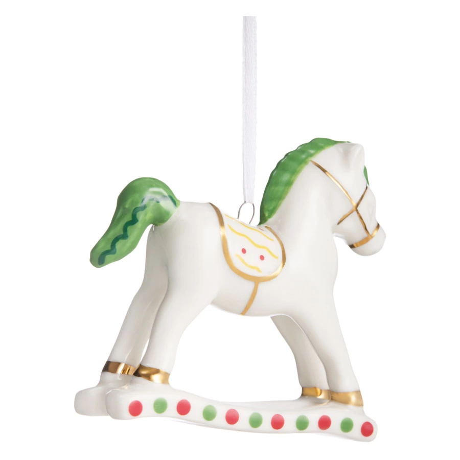 Елочное украшение Decor de table Лошадка, зеленая грива 8х2,5х8 см, фарфор