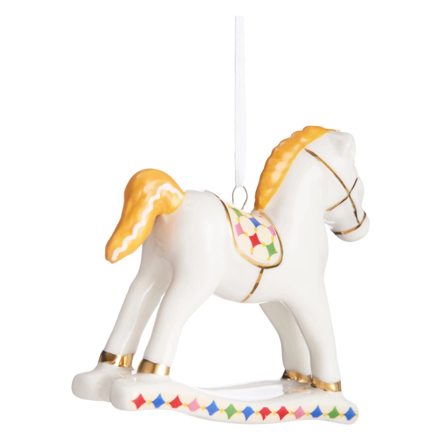Елочное украшение Decor de table Лошадка, оранжевая грива 8х2,5х8 см, фарфор