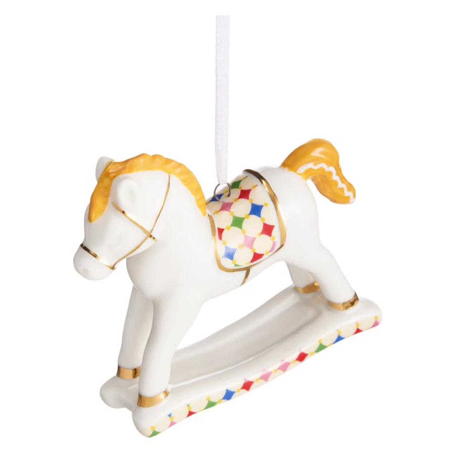 Елочное украшение Decor de table Лошадка, оранжевая грива 8х2,5х8 см, фарфор