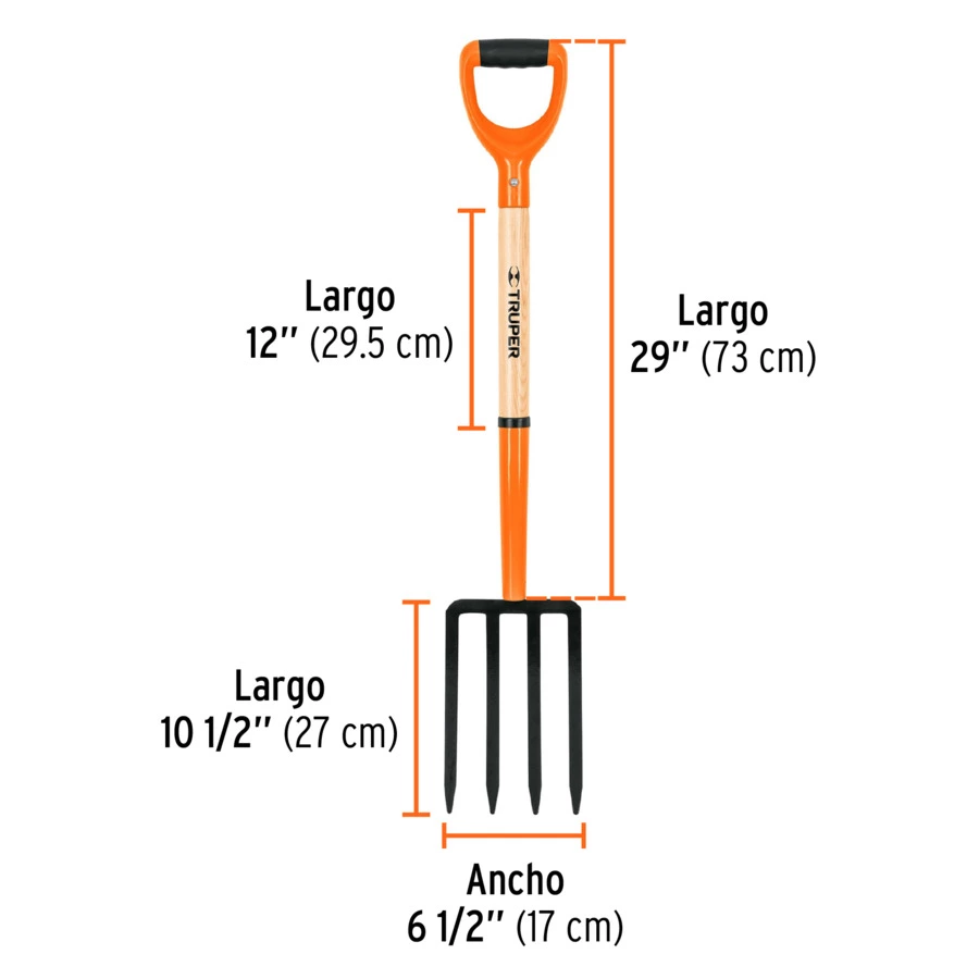 Вилы садовые Truper 17х100 см, D-ручка пластик, черенок дерево 73 см, BBPJ-4 11003