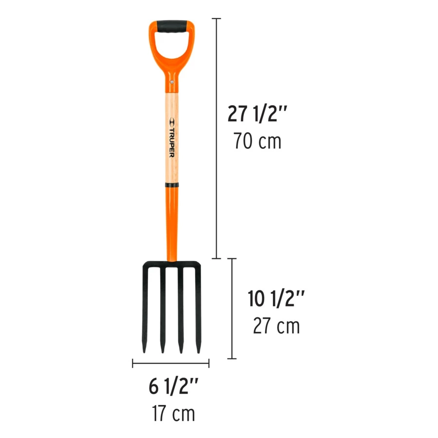 Вилы садовые Truper 17х100 см, D-ручка пластик, черенок дерево 73 см, BBPJ-4 11003