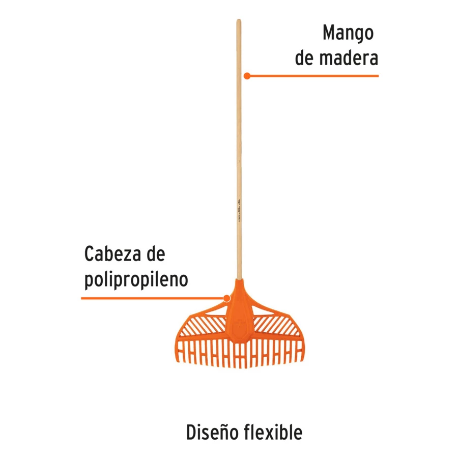 Грабли веерные Truper 23 лепестка 58 см из пластика, ручка дерево 120 см,  EP-23X 11107