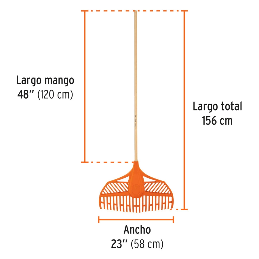 Грабли веерные Truper 23 лепестка 58 см из пластика, ручка дерево 120 см,  EP-23X 11107