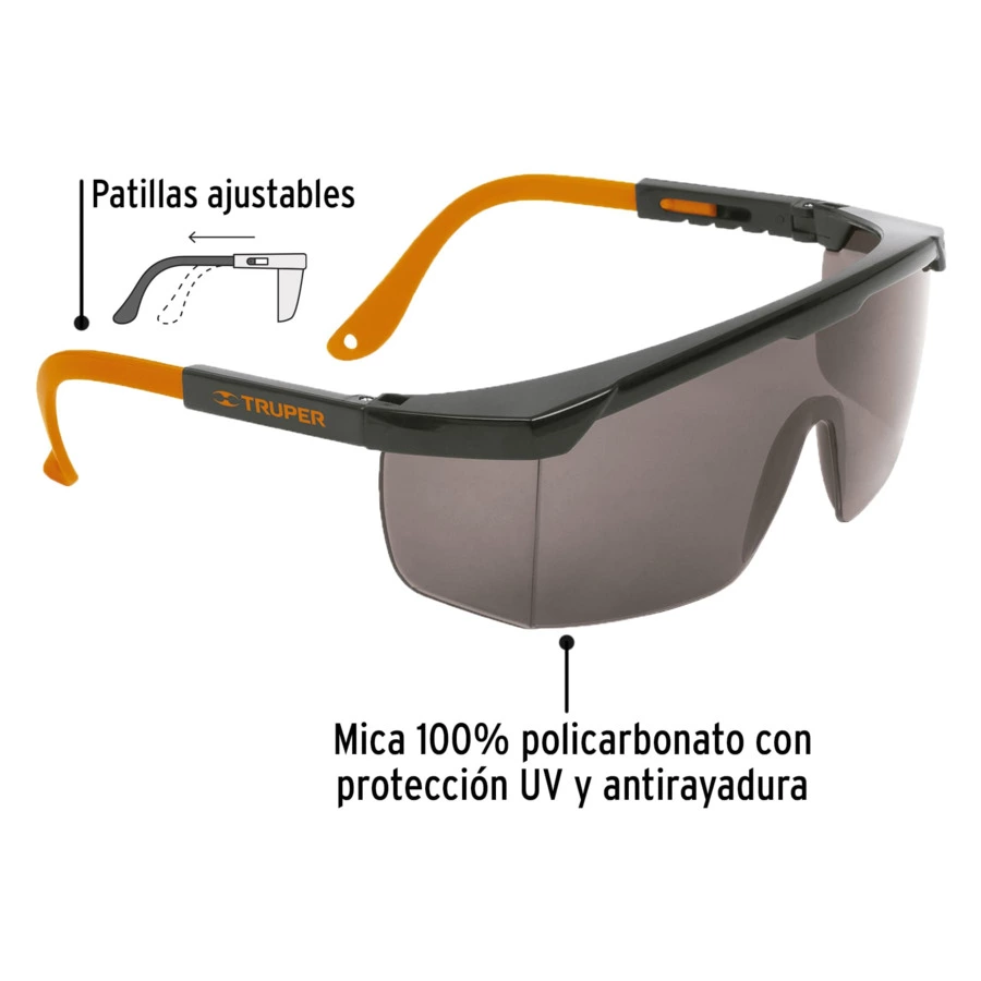 Очки защитные дымчатые с регулируемыми дужками Truper 14284