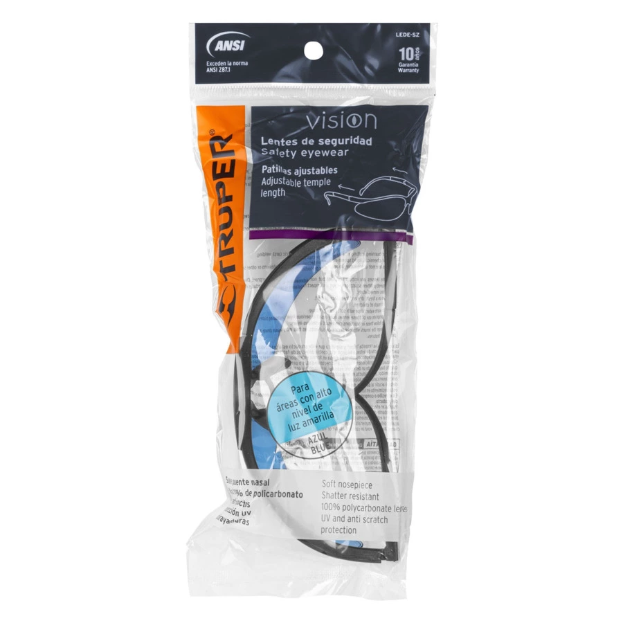 Очки защитные с регулировкой дужек Truper Vision, синие, 14303