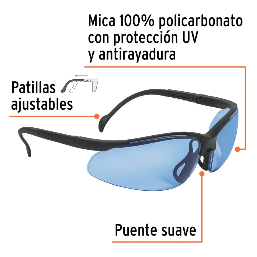 Очки защитные с регулировкой дужек Truper Vision, синие, 14303