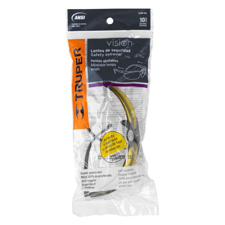 Очки защитные с регулировкой дужек Truper Vision, янтарные, 14304