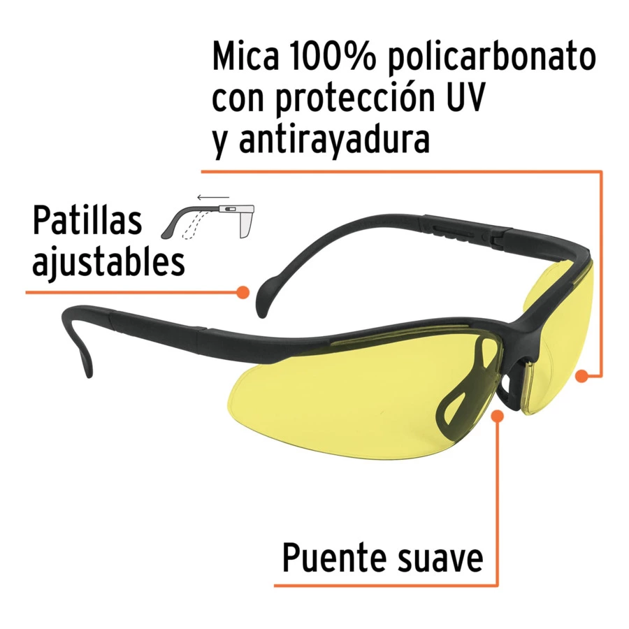 Очки защитные с регулировкой дужек Truper Vision, янтарные, 14304