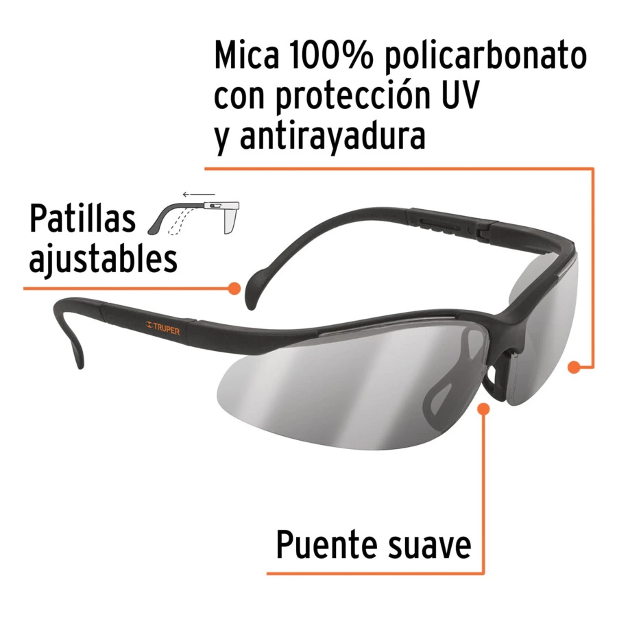Очки защитные с регулировкой дужек Truper Vision, зеркальные, 10825
