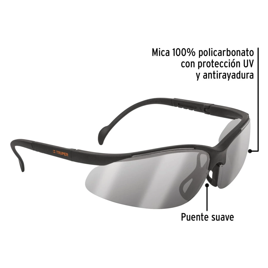 Очки защитные с регулировкой дужек Truper Vision, зеркальные, 10825