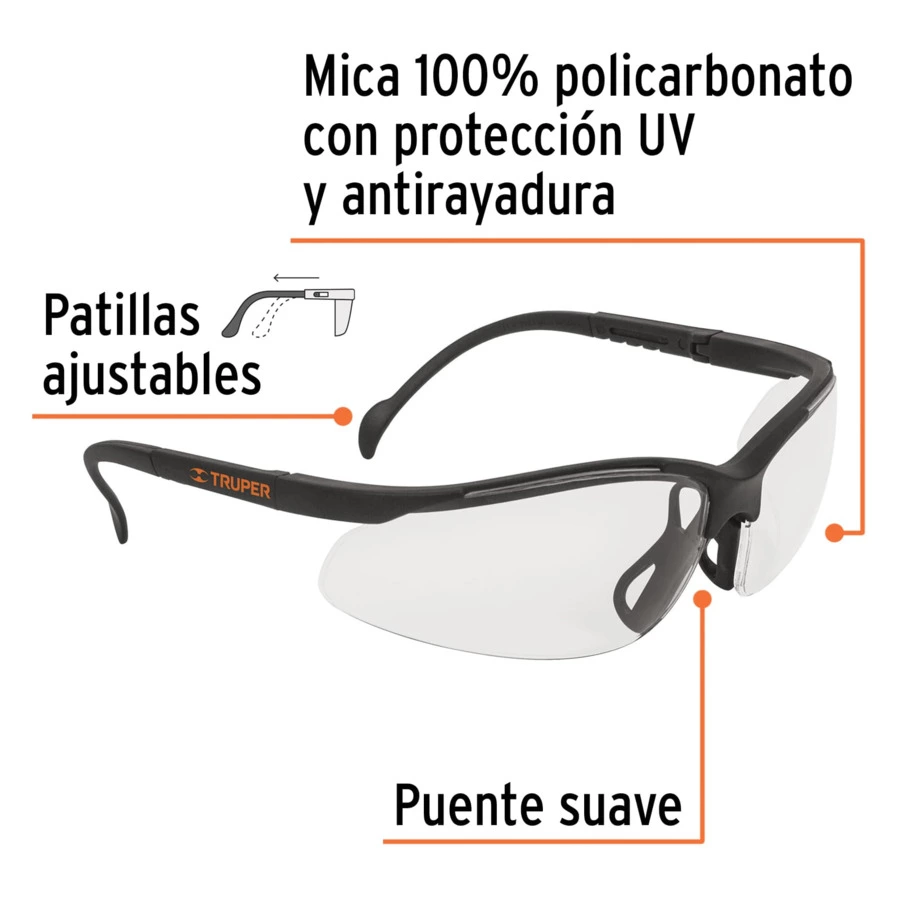 Очки защитные с регулировкой дужек Truper Vision, прозрачные, 14301
