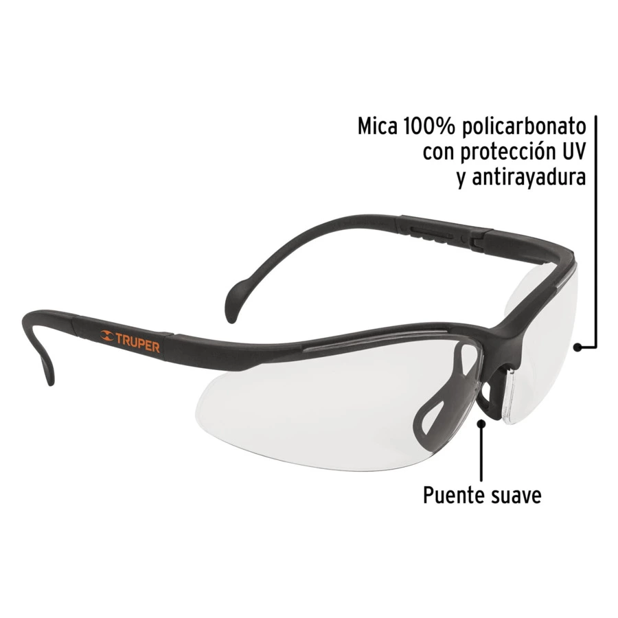 Очки защитные с регулировкой дужек Truper Vision, прозрачные, 14301