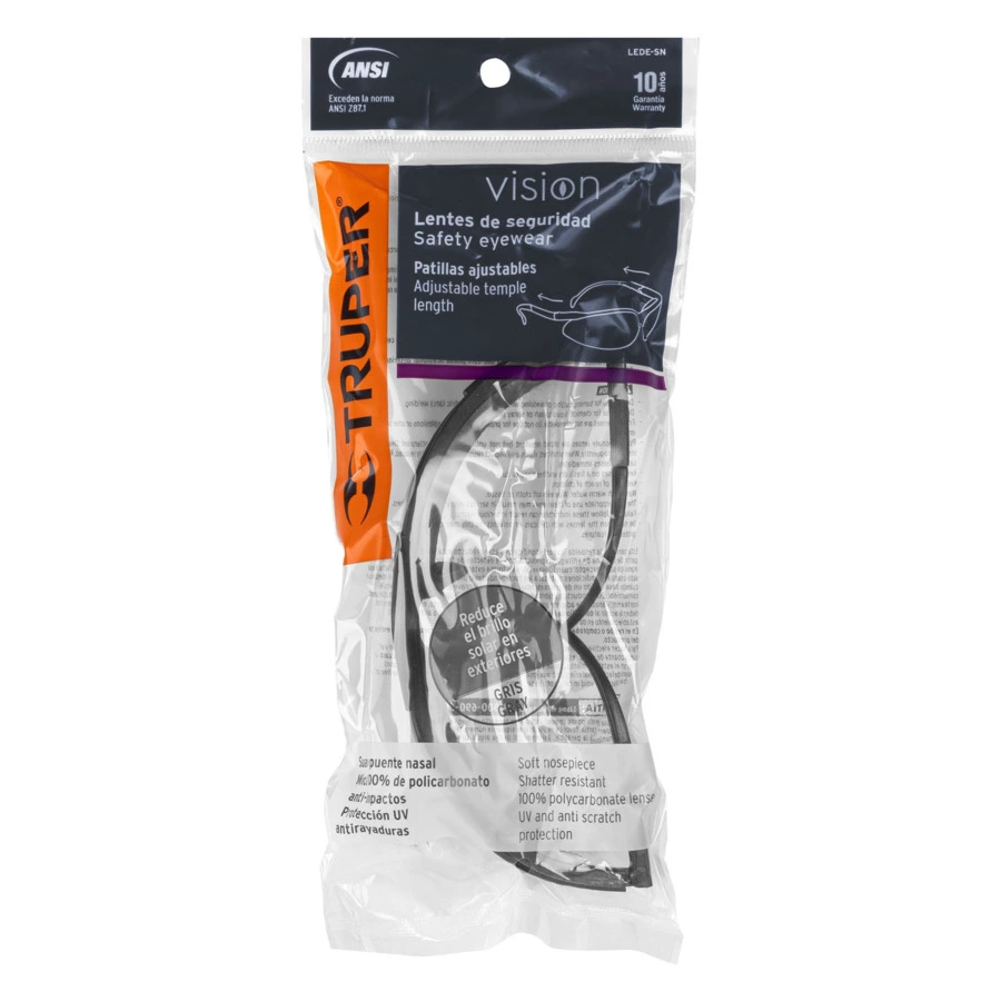 Очки защитные с регулировкой дужек Truper Vision дымчатые 14302