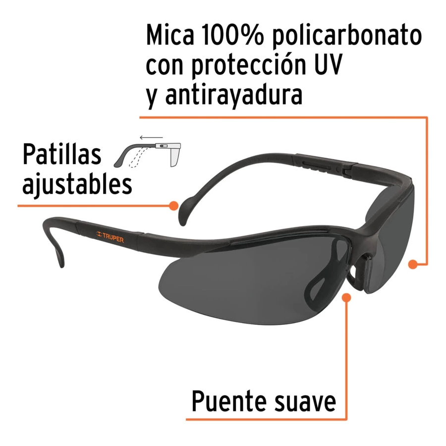 Очки защитные с регулировкой дужек Truper Vision дымчатые 14302