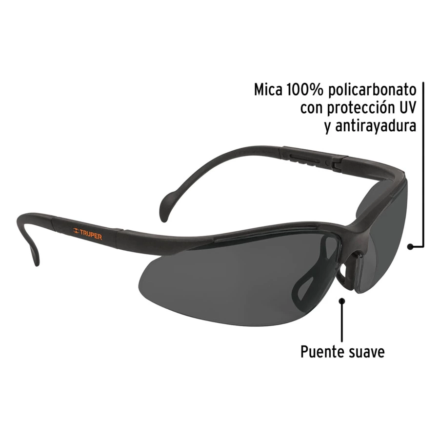 Очки защитные с регулировкой дужек Truper Vision дымчатые 14302